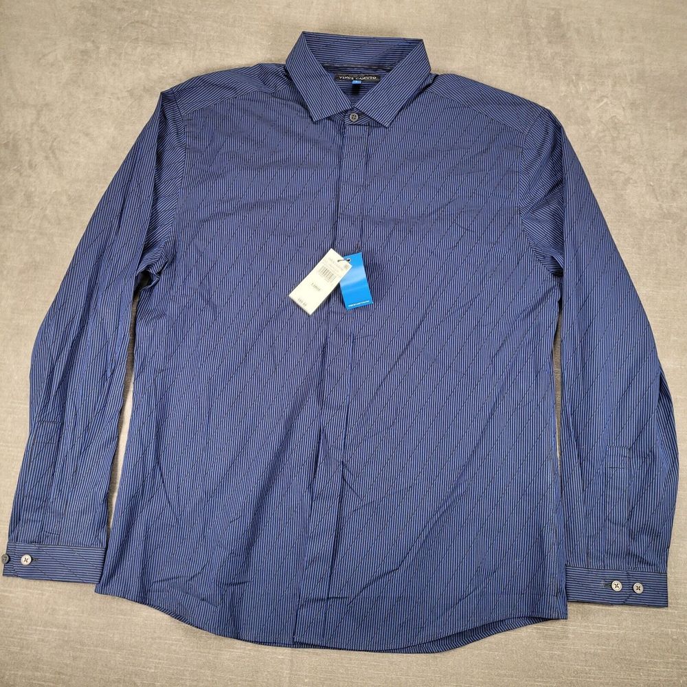 Vince Camuto Geometric Blue Button Up Long Sleeve Shirt Mens Sz Large New